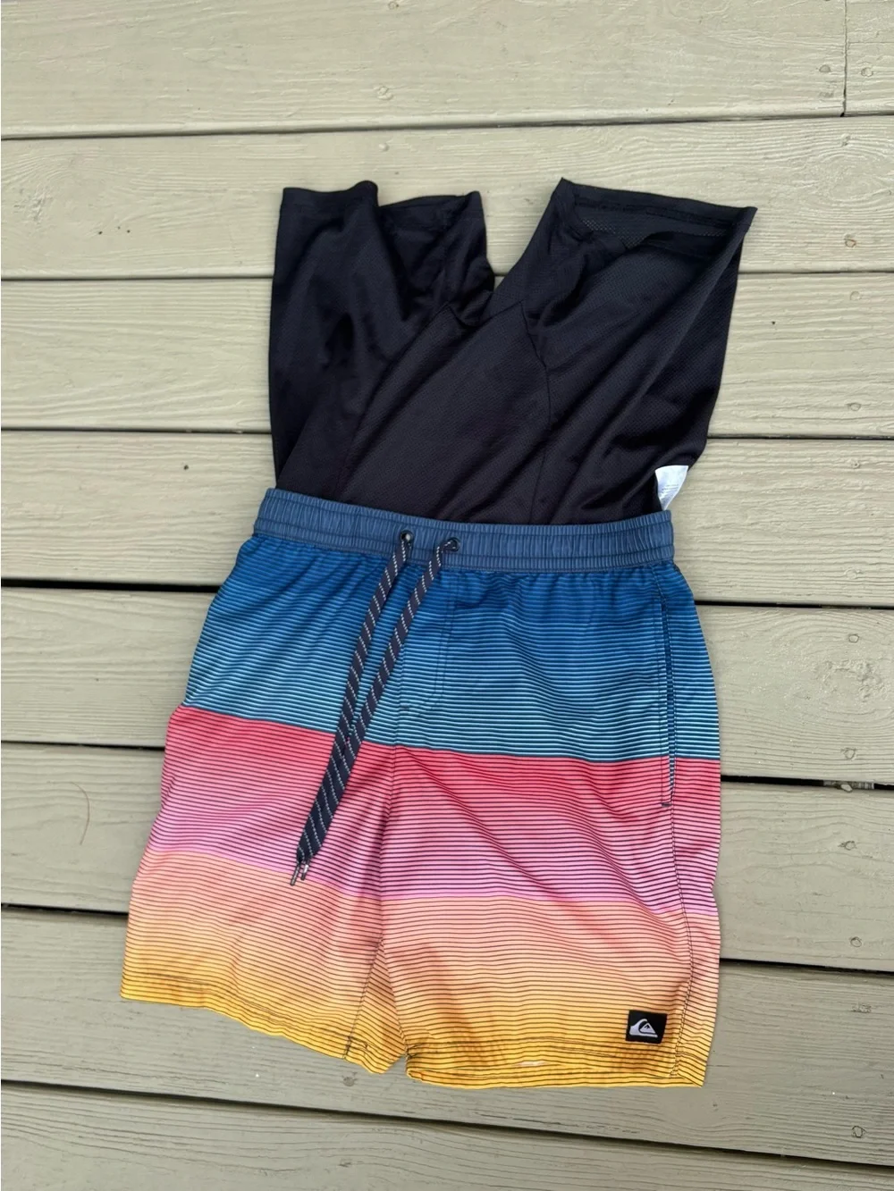 QUICKSILVER Blue, Pink & Yellow Ombre Stripe Board-shorts, Size: S